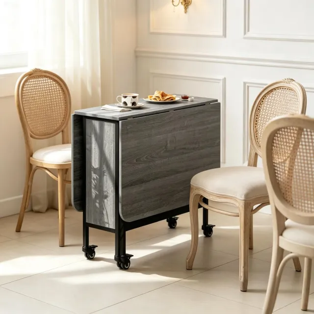 STILVORA Tafel - Opklapbare Uitschuifbare Eettafel Met Wielen En Opbergruimte - Voor Kleine Ruimtes En Woonkeuken - Grijs - 130x80x74 Cm