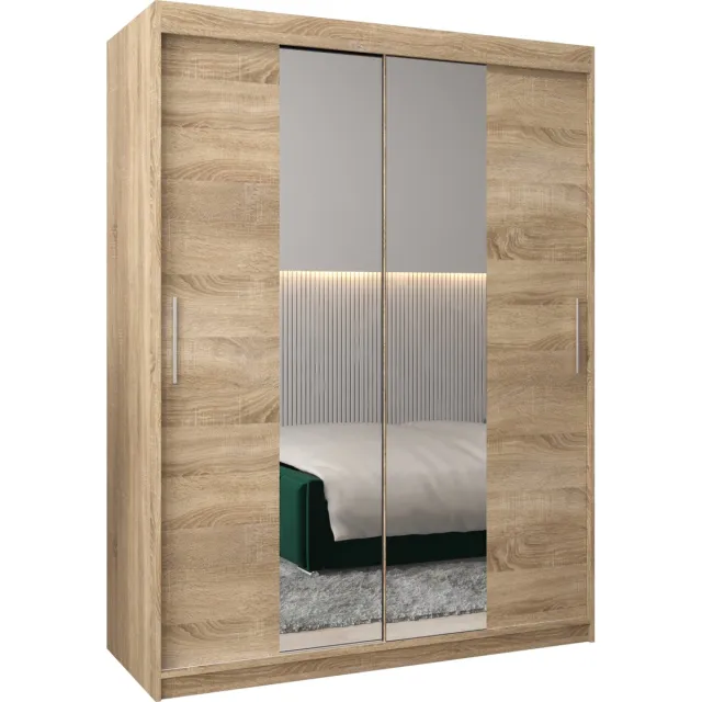 InspireME Kledingkast met 2 schuifdeuren, Modern-stijl, Kledingkast met planken (BxHxD): 150x200x62 - TORM I 150 Sonoma Eik