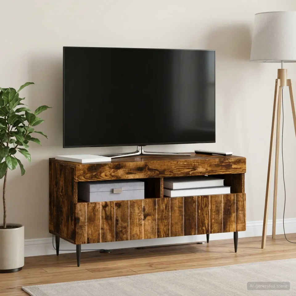 vidaXL LED tv-meubel ZWOLLE 81 x 35 x 43 cm Gerookt eiken Bewerkt hout, foto 4