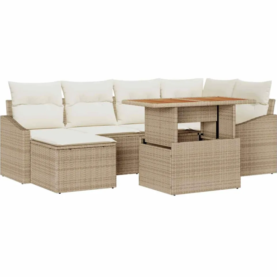 vidaXL Tuin Sofa Set 7 st Beige Poly riet