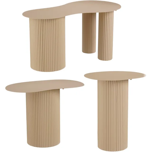 Mica Decorations Lux Bijzettafel - Set van 3 - Salontafels - Unieke Set Koffietafel - Bijzettafeltjes Woonkamer - 80 x 43 x 40 cm - IJzer - Lichtbruin