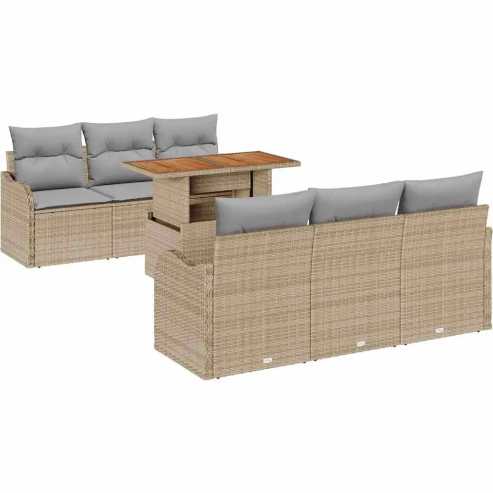 vidaXL Tuin Sofa Set 7 st Beige Poly riet