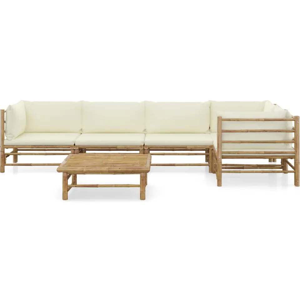 vidaXL 6-delige Loungeset met crèmewitte kussens bamboe, foto 3