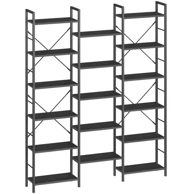 Happiq Boekenkast – Voor Woonkamer & Slaapkamer – Vrijstaande Boekenkast met 17 Planken, Verstelbare Afstand en Metalen Frame – Zwart Black