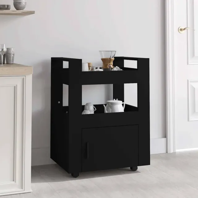 vidaXL Keukentrolley 60x45x80 cm bewerkt hout zwart, foto 2