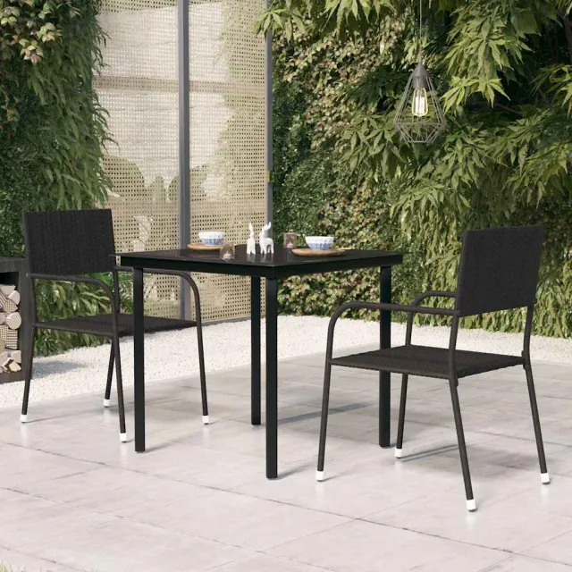 vidaXL Tuintafel 80x80x74 cm staal en glas zwart, foto 2