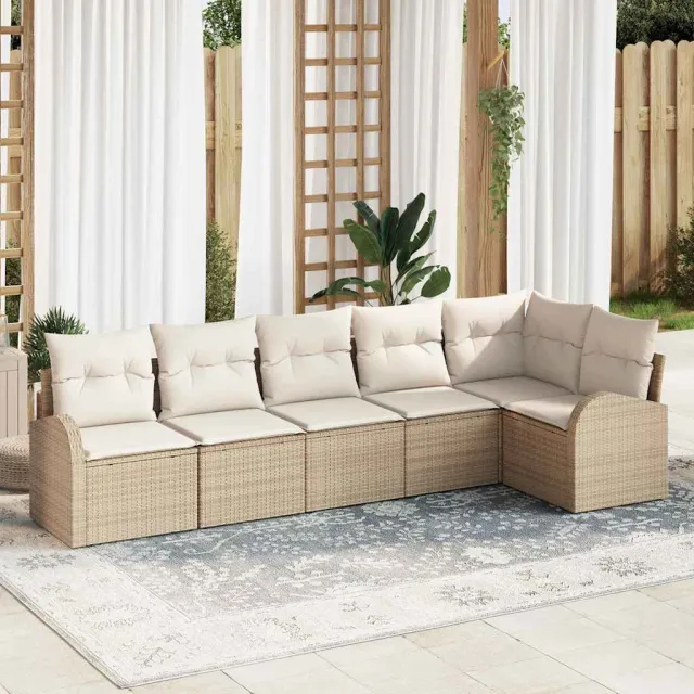 vidaXL Tuinbankenset 6 st Beige en Wit poly rattan