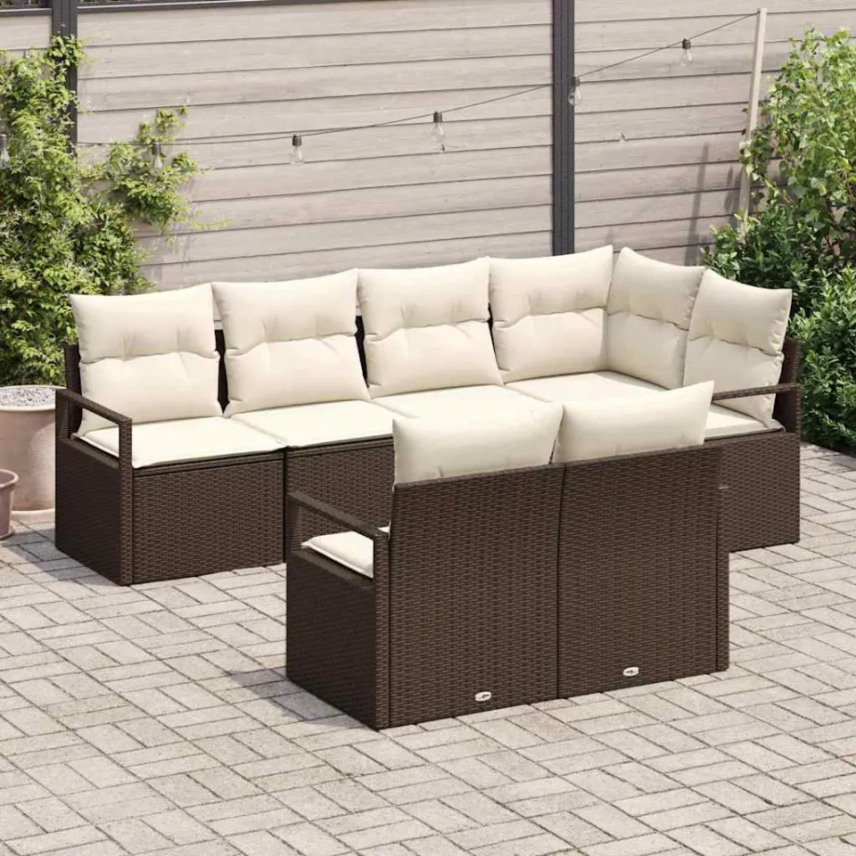 vidaXL Tuinbankenset 7 st Bruin en wit poly rattan, foto 3