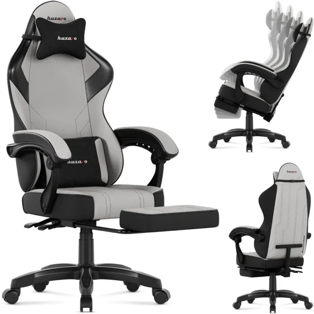 Huzaro Force 3.7 Gaming Stoel met Voetsteun - Ergonomische Gamestoel - Gaming Chair - Met Lendenkussen & Kantelfunctie - Grijs