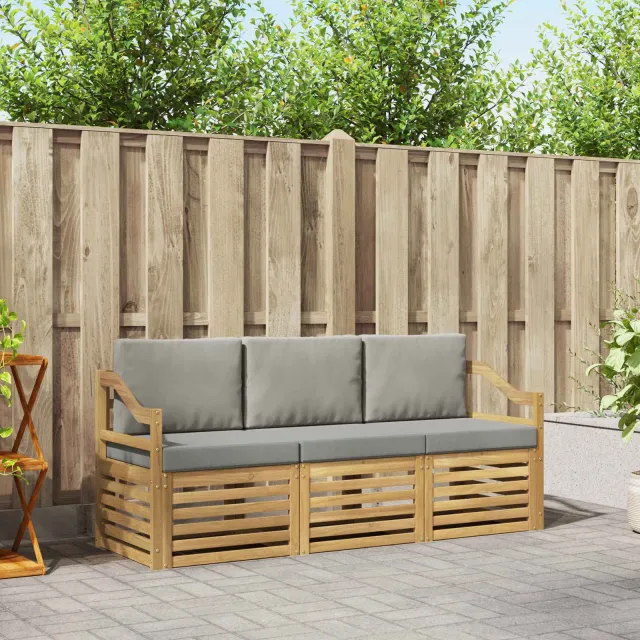 vidaXL Buiten bankenset 3 st 3-zits Wit en Lichtgrijs Polyester