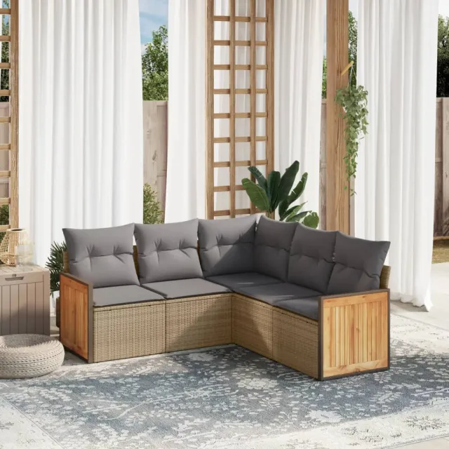 vidaXL 5-delige Loungeset met kussens poly rattan beige