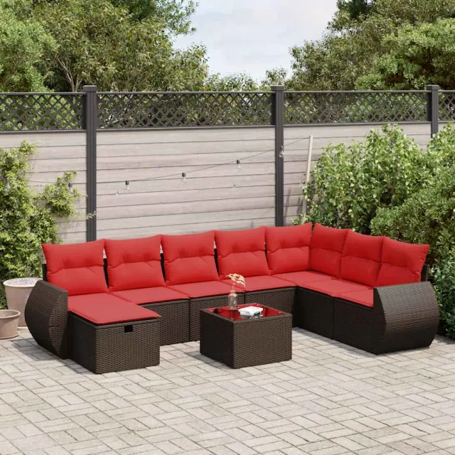 vidaXL 9-delige Loungeset met kussens poly rattan bruin, foto 2