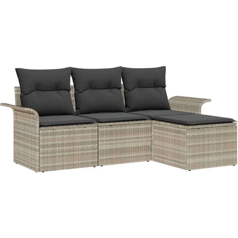 vidaXL Tuin Sofa Set 4 st Lichtgrijs poly rattan grijs