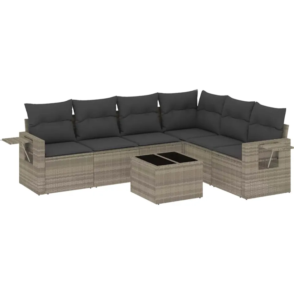 vidaXL 7-delige Loungeset met kussens poly rattan lichtgrijs