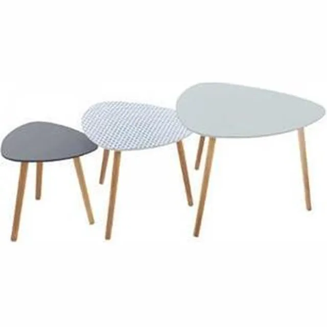 Atmosphera Bijzettafel Mileo - Set van 3 - Diverse kleure grijsblauw, wit en gecombineerd motief.