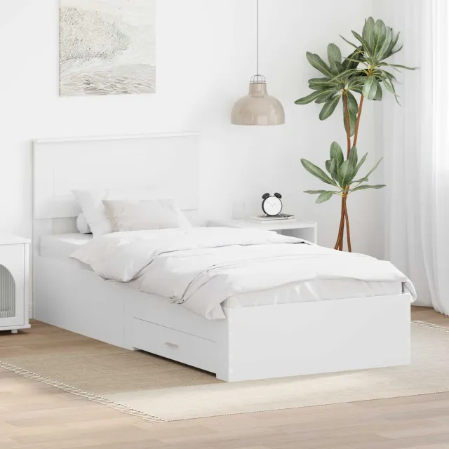vidaXL Bedframe met lade met hoofdeinde Wit 90 x 190 cm Bewerkt hout