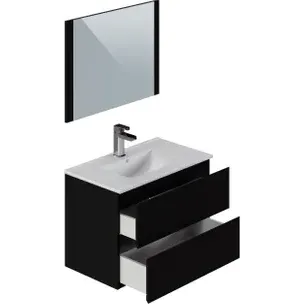 T-bath Badkamermeubelset Milenio Zwart Mat Gelakt 80cm