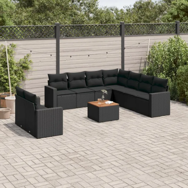vidaXL 10-delige Loungeset met kussens poly rattan zwart, foto 2