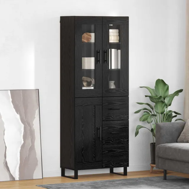 vidaXL Hoge kast 2 st Zwart Eiken 69,5 x 34 x 180 cm Bewerkt hout