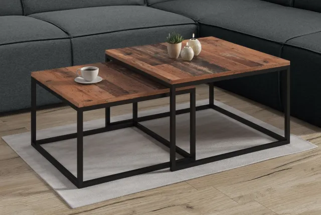 MEUBELLA Salontafel Styler - Old Wood - 70 cm - set van 2 Zwart