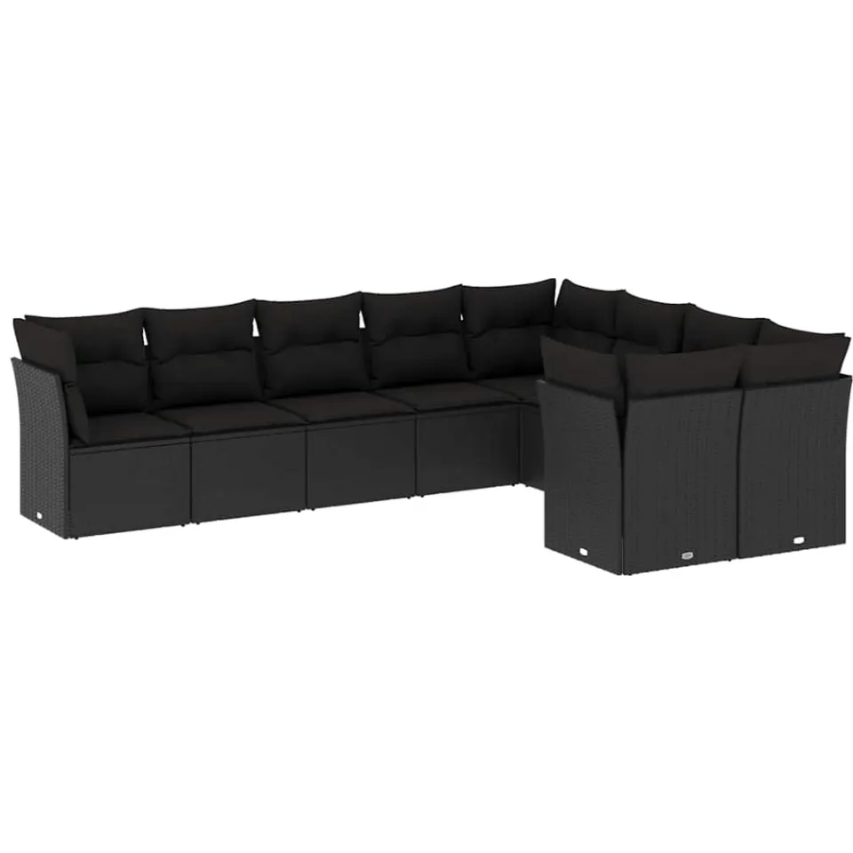 vidaXL 9-delige Loungeset met kussens poly rattan zwart, foto 3