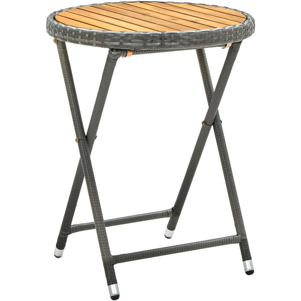 vidaXL 3-delige Bistroset met kussens poly rattan en acaciahout grijs, foto 4