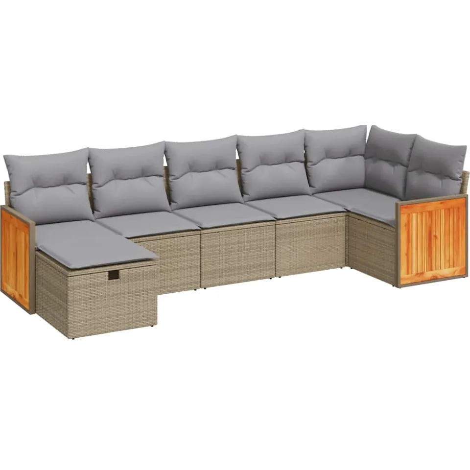 vidaXL 7-delige Loungeset met kussens poly rattan beige, foto 3