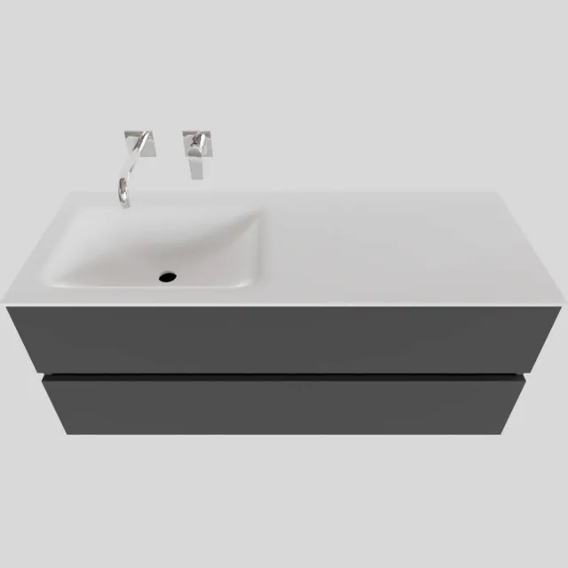 Boss & Wessing Badkamermeubel Solid Surface BWS Oslo 120x46 cm Links Mat Antraciet (0 kraangaten)