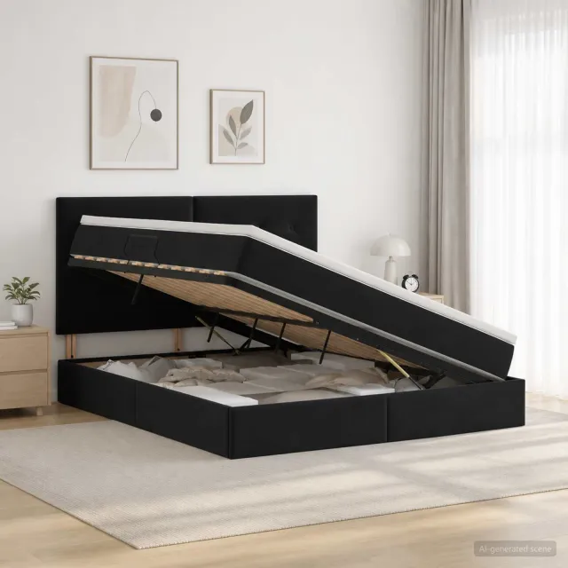 vidaXL Opslag bed met matras met hoofdeinde Zwart 160 x 200 cm Fluweel