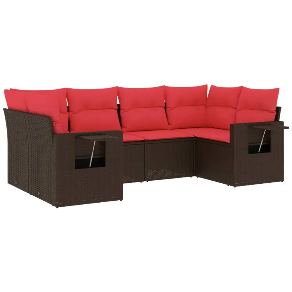 vidaXL 6-delige tuinbankset met kussens, bruin polyrotan, foto 3