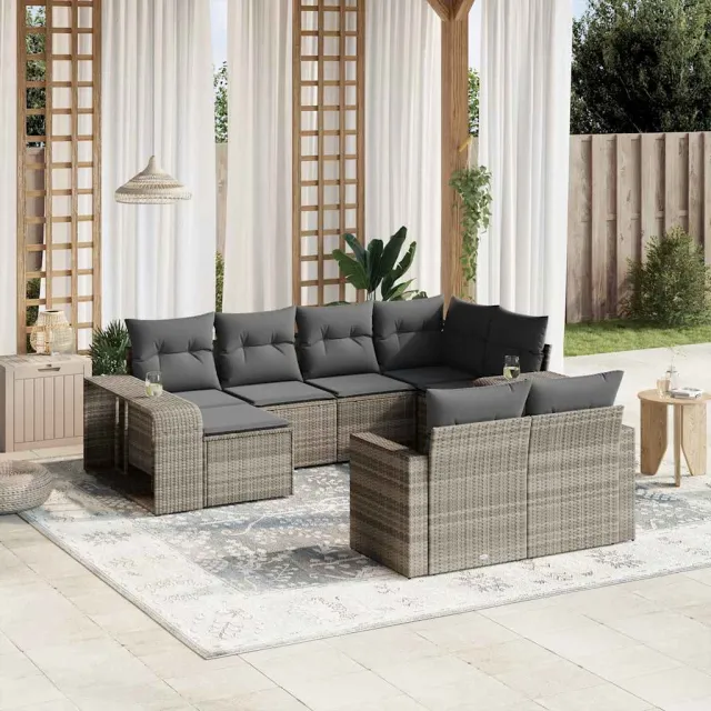 vidaXL 10-delige Loungeset met kussens poly rattan lichtgrijs grijs, foto 2