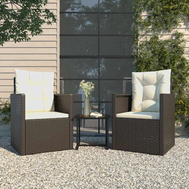 vidaXL 3-delige Loungeset met kussens poly rattan zwart, foto 2