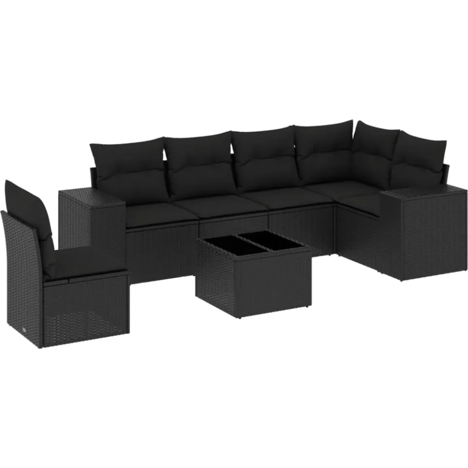vidaXL 7-delige Loungeset met kussens poly rattan zwart, foto 3