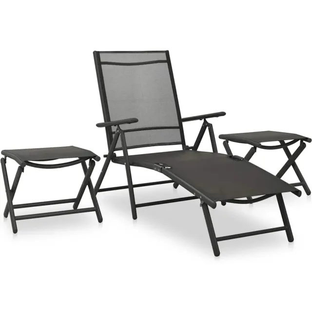 vidaXL 3-delige Loungeset textileen en aluminium zwart, foto 2