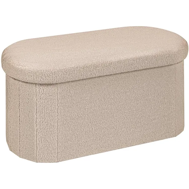 Famanu Opvouwbare bank met opbergruimte, multifunctionele kist en voetensteun, ideaal voor hal, woonkamer en slaapkamer, beige, 76 cm
