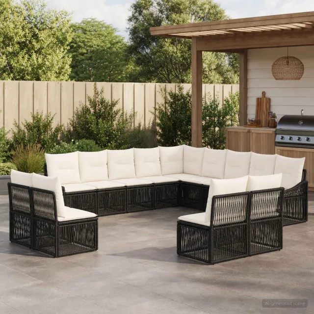 vidaXL Tuinbankenset 13 st 13-zits Zwart poly rattan, foto 2