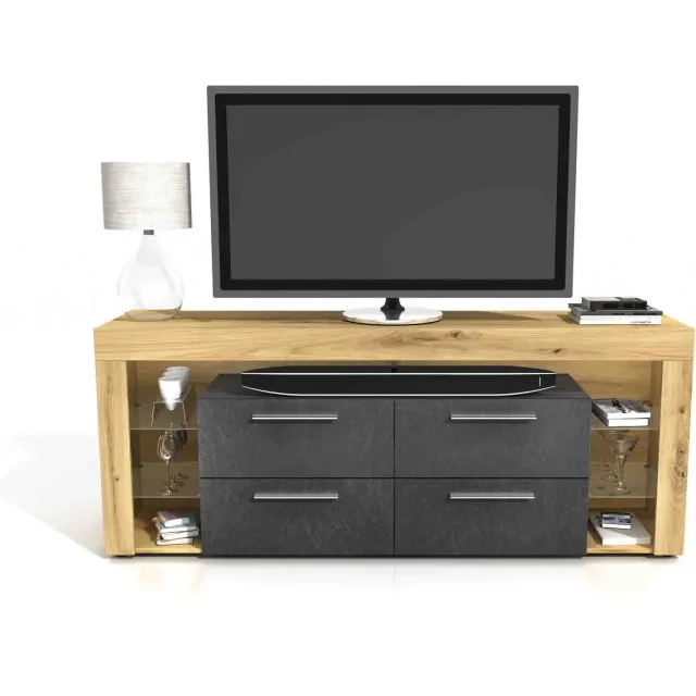 tv-meubel Enrico Artisan eiken Bruin | Grijs