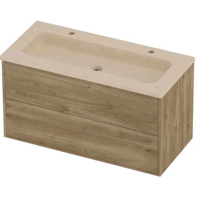Proline Rollo Badmeubelset Hardsteen Elegant 2 Gaten 100x46x54 cm Sand Stone Cider Oak Eiken