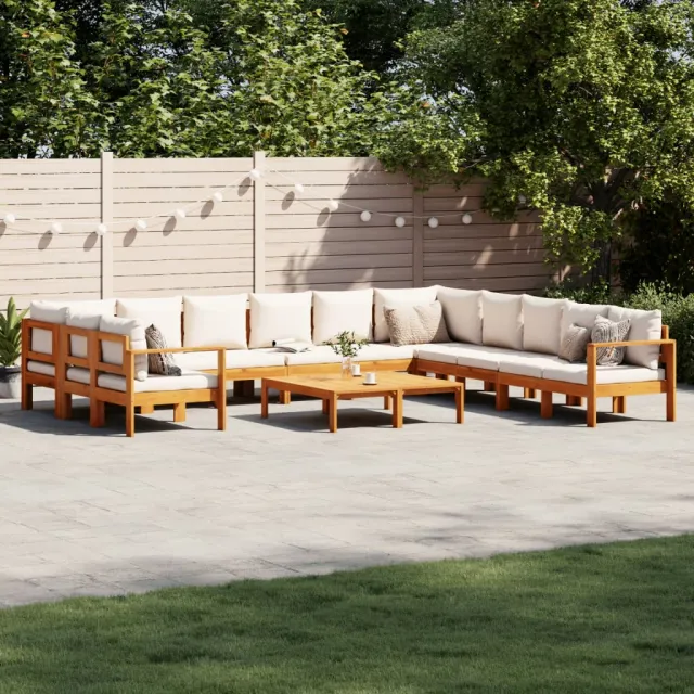 vidaXL 9-delige Loungeset met kussens massief acaciahout Crème