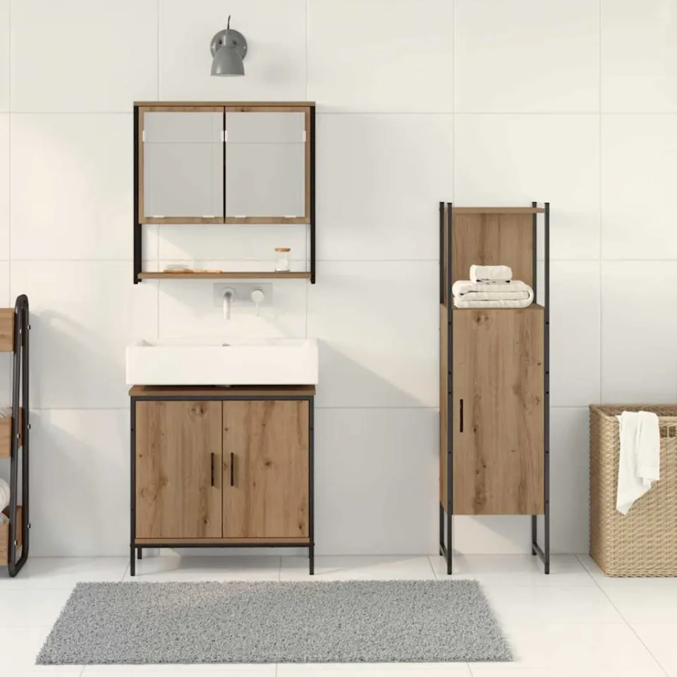 vidaXL Badkamermeubelset 3 st Bruin 33 x 33 x 113,5 cm Bewerkt hout, foto 3