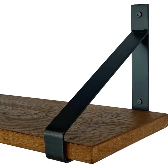 GoudmetHout Wandplank Industrieel - 180 x 25 cm Muurplank - Donker Eiken Hout - Decoratie Wandrek & Boekenrek - Hangplank Keuken - Wall Shelf + 2 Mat Blanke Plankdragers van Staal