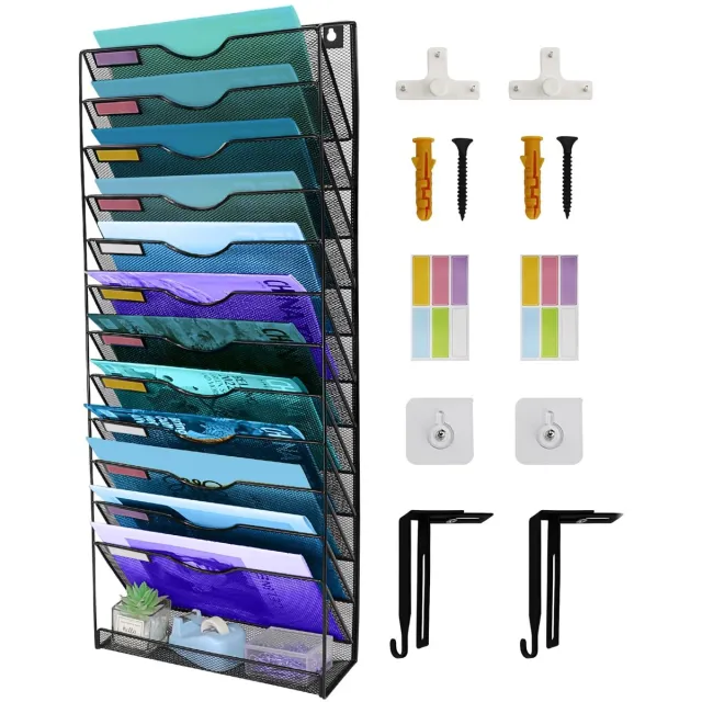 Ibenzoa Multifunctionele Wandorganisatieoplossing met 13 Niveaus, Muurbeugel, voor Tijdschriften en Documenten zwart