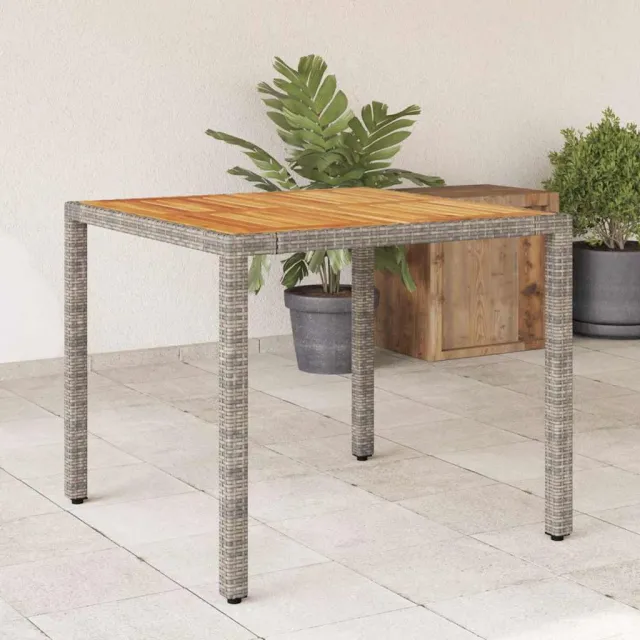 vidaXL Tuintafel met acaciahouten blad 90x90x75 cm poly rattan grijs, foto 2