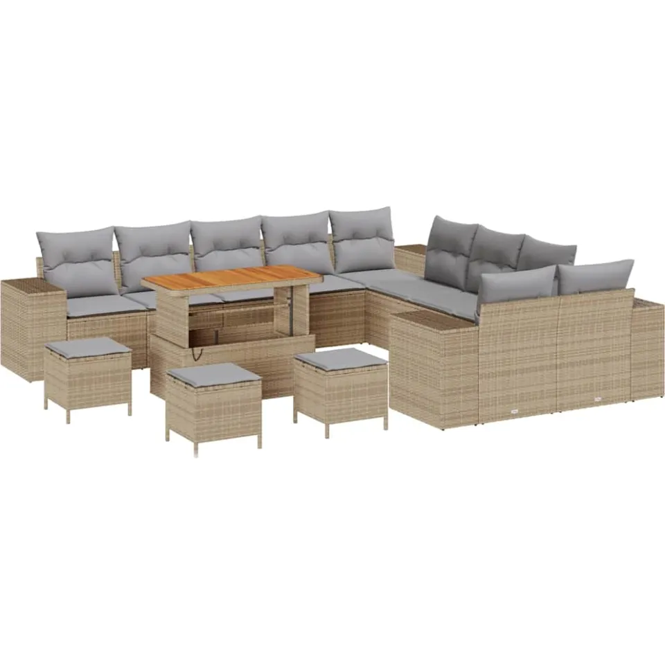 vidaXL Tuin Sofa Set 14 st Beige poly rattan
