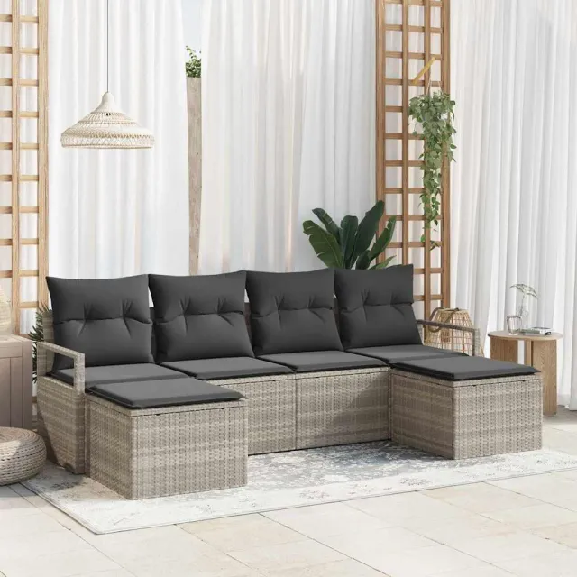vidaXL Bankstel 6 st Lichtgrijs poly rattan