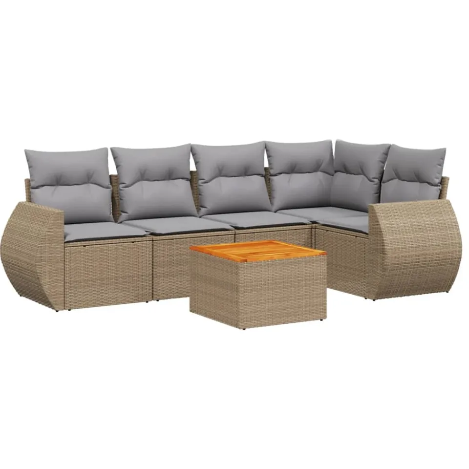 vidaXL 6-delige Loungeset met kussens poly rattan beige, foto 3