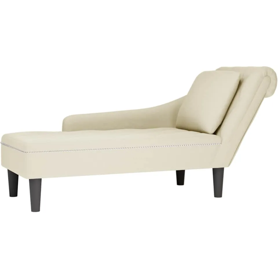 vidaXL Chaise longue met kussen&rechterarmleuning fluweel crèmekleurig, foto 4