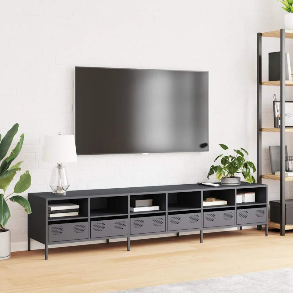 vidaXL Tv-meubel 202x39x43,5 cm koudgewalst staal antracietkleurig, foto 3