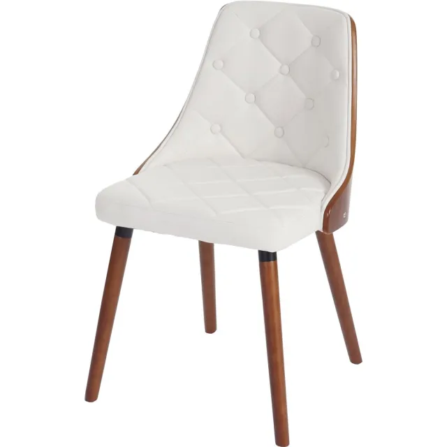 MCW Set van 2 eetkamerstoelen MCW-A75, bezoekersstoel keukenstoel, walnoot-look gebogen hout ~ kunstleer wit
