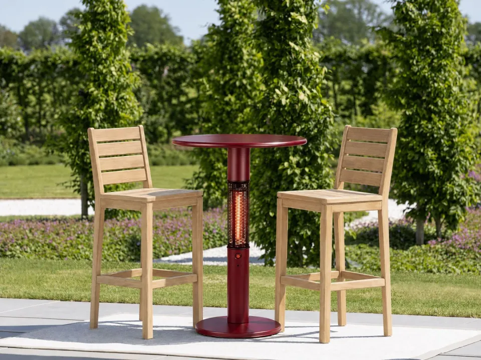 Monti HeatLine Vibe bartafel met terrasverwarmer 1500W ø60cm (h: 110cm) rood, foto 3